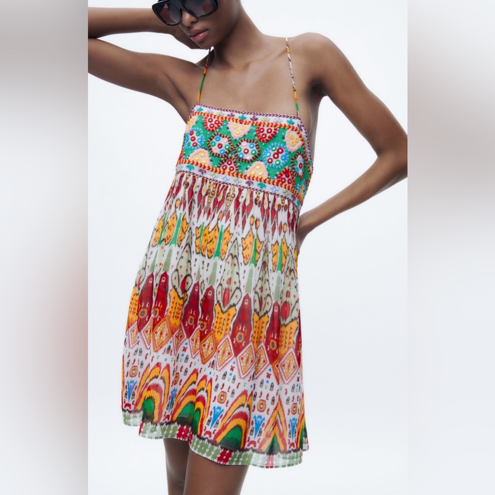 Zara embroidered mini dress